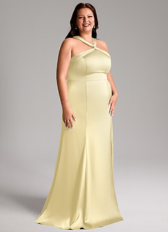 Azazie Rue Vestidos de damas de honor Vestido de Sorbete De Limón de Satén Elástico de Corte Sirena con Plisado image12