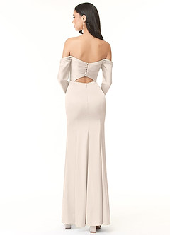 Azazie Hallie Bridesmaid Dresses White Alabaster Mermaid Off-The-Shoulder Long Sleeve Stretch Satin Convertible Dress image3