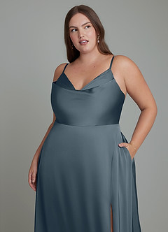 Azazie Sarella Robes de demoiselle d'honneur Robe Trapèze en Satin extensible Plissé Violet Crépusculaire image8