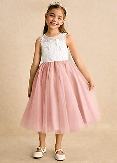 Azazie Lina Flower Girl Dresses Ivory Rosette Ball-Gown Lace Dress image5