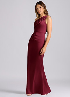 Azazie Akilah Bridesmaid Dresses Burgundy Mermaid One Shoulder Stretch Satin Dress image5