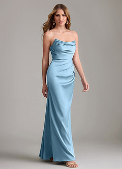 Azazie Lucille Bridesmaid Dresses Steel Blue Mermaid Strapless Stretch Satin Convertible Dress image4