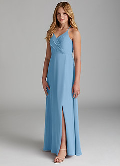 Azazie Davis Junior Jurk van Chiffon met A-Lijn Staal Blauw image4