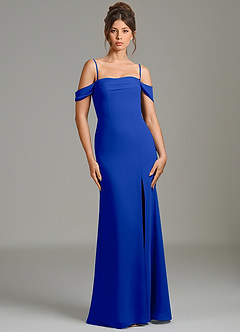 Azazie Charmaine Bridesmaid Dresses Royal Blue A-Line Off the Shoulder Chiffon Dress image7