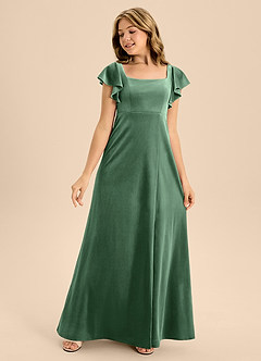 Azazie Bondi Junior Eucalyptus A-Line Bow Velvet Dress image3