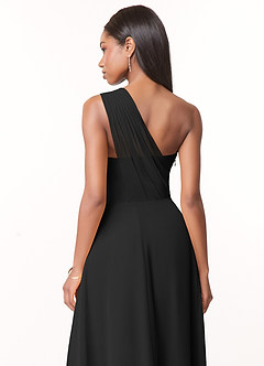 Azazie Ashley At-home Try On Dresses Black A-Line Ruched Chiffon Dress image3