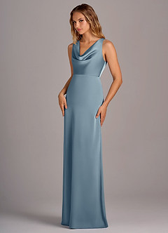 Azazie Wrenlee Bridesmaid Dresses Dusty Blue A-Line Stretch Satin Dress image3
