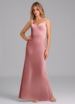 Azazie Denice Bridesmaid Dresses Dusty Rose Sheath Pleated Velvet Dress image4