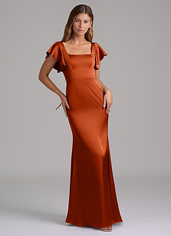Azazie Elkie Bridesmaid Dresses Paprika Mermaid Square Neckline Stretch Satin Dress image5