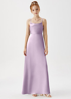 Azazie Shale Junior Robe Trapèze en Satin extensible Frostiges Flieder image6