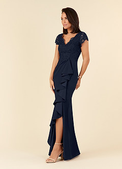 Azazie Carmen Mère de la mariée Robes Robe Fourreau en Dentelle Bleu Marine Foncé image2