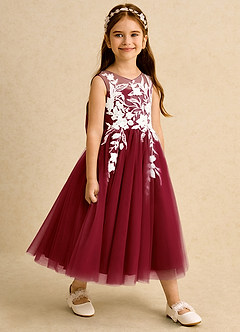 Azazie Sundae Robe Demoiselle D'honneur Fillette Robe Princesse en Dentelle Bourgogne image4