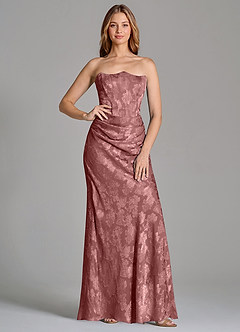 Azazie Ezrena Bridesmaid Dresses Desert Rose Mermaid Strapless Floral Burnout Convertible Dress image1