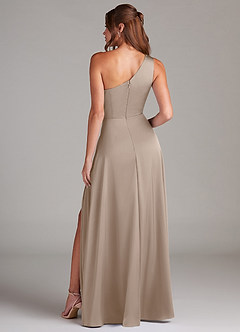 Azazie Brooke Bridesmaid Dresses Taupe A-Line One Shoulder Stretch Satin Dress image8
