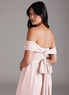 Azazie Lamara Bridesmaid Dresses Blushing Pink Off the Shoulder Chiffon Convertible Jumpsuit image6