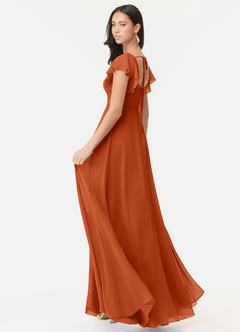 Azazie Bondi Bridesmaid Dresses Burnt Orange A-Line Ruffled Chiffon Dress image5