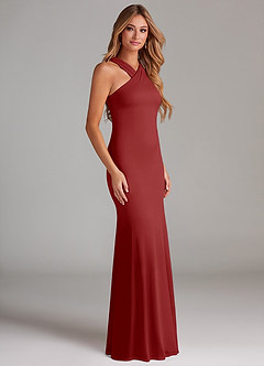 Azazie Doretta Bridesmaid Dresses Rust Mermaid Pleated Chiffon Dress image4
