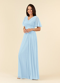 Azazie Emmeline Mère de la mariée Robes Robe Trapèze en Maille Col V plissé Bleu Ciel image3