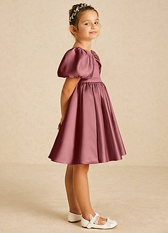 Azazie Muffin Blumenmädchenkleider A-Linie mit ärmel Matte Satin Kleid Amethyst image3