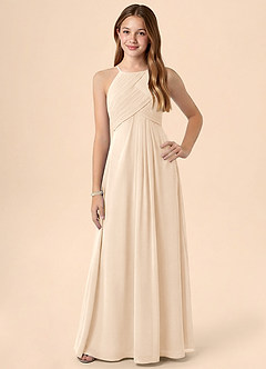 Azazie Ginny Junior White Alabaster A-Line Pleated Chiffon Dress image1