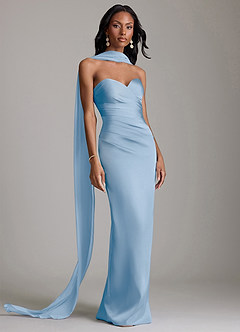 Azazie Sonora Vestidos de damas de honor Vestido de Azul Pálido de Satén Elástico de Corte Recto con Sin tirantes image9