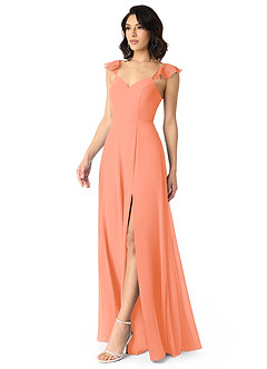 Azazie Everett Bridesmaid Dresses Sunset A-Line V-neck Ruched Chiffon Dress image3