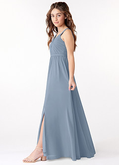Azazie Evie Junior Dusty Blue A-Line Pleated Chiffon Dress image2