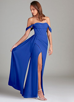Azazie Amyra Bridesmaid Dresses Royal Blue Sheath Off the Shoulder Chiffon Convertible Dress image2