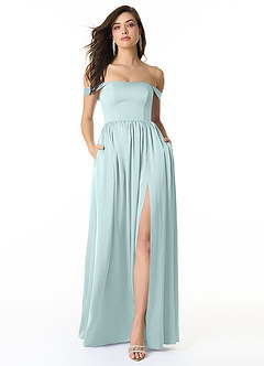 Azazie Morana Robes de demoiselle d'honneur Robe Trapèze Convertible en Satin extensible Épaule décolletée Verre De Mer image1
