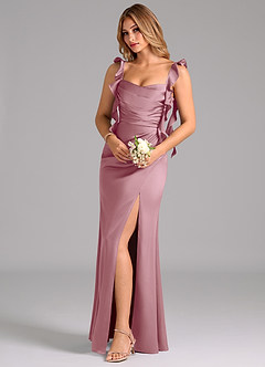 Azazie Jessamine Bridesmaid Dresses Vintage Mauve A-Line Corset Stretch Satin Dress image1