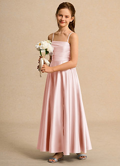 Azazie Pebbles Girl Flower Girl Dresses Blushing Pink A-Line Pleated Matte Satin Dress image6
