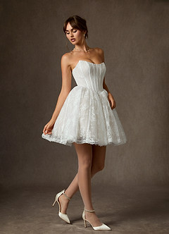 Azazie Clover Hochzeitskleider Ballkleid Schulterfrei Spitze Kleid Diamantweiß image3