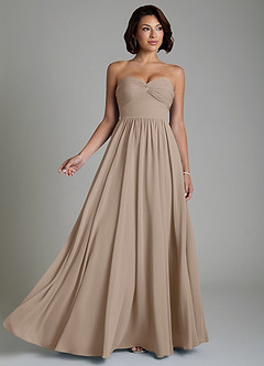 Azazie Petra Abiti da Damigella Abito A-Line in Chiffon Corsetto Taupe image4