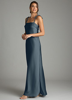 Azazie Ellia Robes de demoiselle d'honneur Robe Fourreau en Satin extensible Nœud Violet Crépusculaire image4