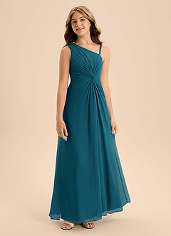 Azazie Brooke Junior Robe Trapèze en Mousseline de soie Fente Latérale Bleu Encre image5