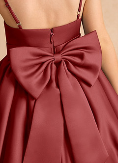 Azazie Davine Flower Girl Dresses Rust A-Line Spaghetti Strap Matte Satin Dress image10