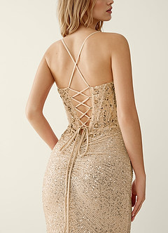 Noellress Champagne Lace Sequin Embroidery Beading Prom Dress image6