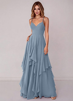 Azazie Zaina Bridesmaid Dresses Dusty Blue A-Line Chiffon Dress image3