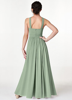 Azazie Jiya Junior Dusty Sage A-Line Pleated Mesh Dress image2