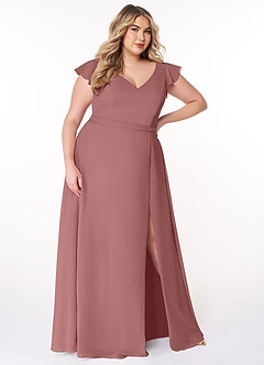 Azazie Claudine Venta Final Vestido de Rosa Del Desierto de Gasa de Corte en A con Manga volante image10