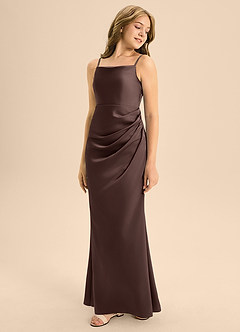 Azazie Renna Junior Ganache A-Line Pleated Stretch Satin Dress image5