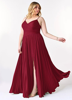 Azazie Vini Brautjungfernkleider A-Linie V-Hals Gefaltet Chiffon Kleid Burgunderrot image10