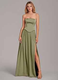 Azazie Cadence Bridesmaid Dresses Pistachio A-Line Corset Stretch Satin Convertible Dress image5