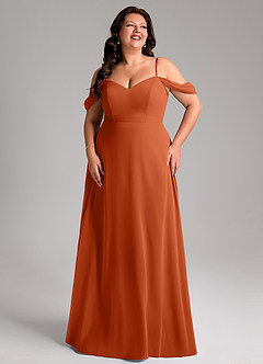 Azazie Marley Brautjungfernkleider Wandelbar A-Linie Schulterfrei Chiffon Kleid Gebranntes Orange image13