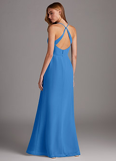Azazie Manila Bridesmaid Dresses Blue Jay Sheath V-Neck Chiffon Dress image2