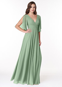 Azazie Temeka Bridesmaid Dresses Matcha A-Line Ruched Chiffon Dress image4