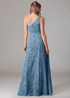Azazie Ellianna Brautjungfernkleider A-Linie One-Shoulder Blumen-Burnout Kleid Stahlblau image2