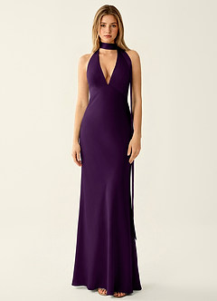 Wrenllien Grape Satin Prom Dress image3