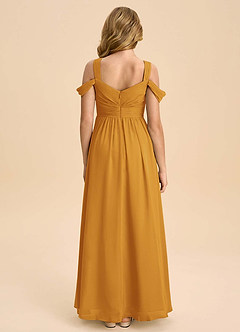 Azazie Lianne Junior Butterscotch A-Line Off the Shoulder Chiffon Dress image7