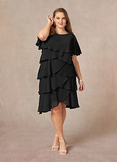 Azazie Rita Mother of the Bride Dresses Black A-Line Scoop Beaded Chiffon Dress image1